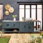 Cuisine extérieure Naxos 3 modules avec barbecue gaz 3 brûleurs, acier bleu gris
