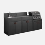 Cuisine extérieure 3 modules en acier avec barbecue gaz 4 brûleurs noir – Thira + Grimaud – Image 7